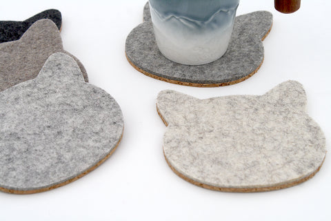 Cat Cork Backed Felt Coasters