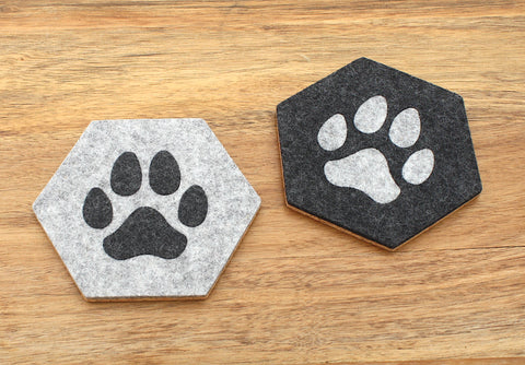Hexagon Paw Print Cork Backed Felt Coasters
