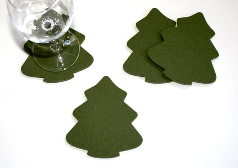Evergreen Rustic Tree Wool Felt Coasters 5mm Thick