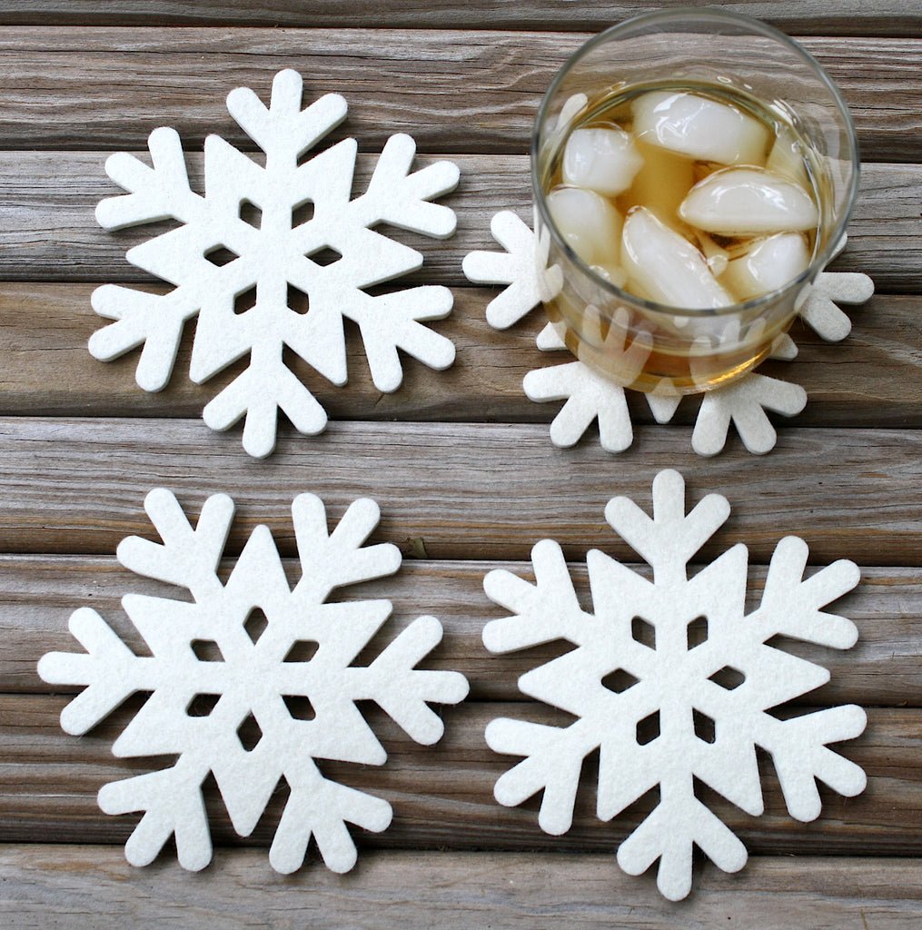Snowflake Wool Felt Coasters Winter Holiday Christmas Coaster Set –  feltplanet